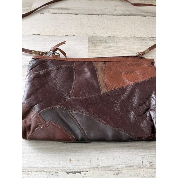 Multi colored brown leather zippered bag with detachable strap - Picture 2 of 7
